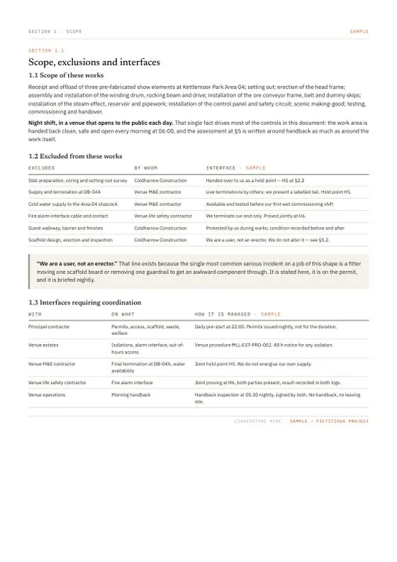 Scope, exclusions and interfaces — a page of the sample document