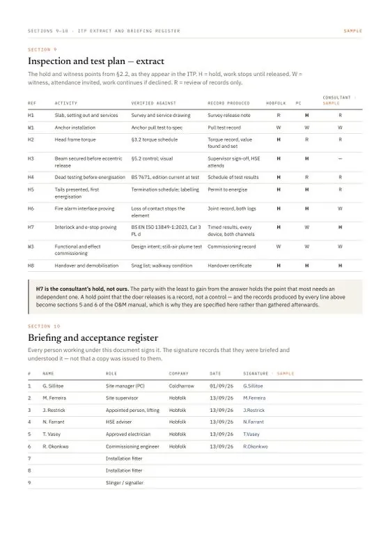 Inspection and test plan — extract — a page of the sample document