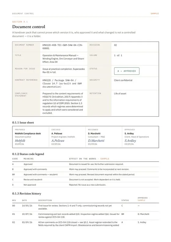 Document control — a page of the sample document
